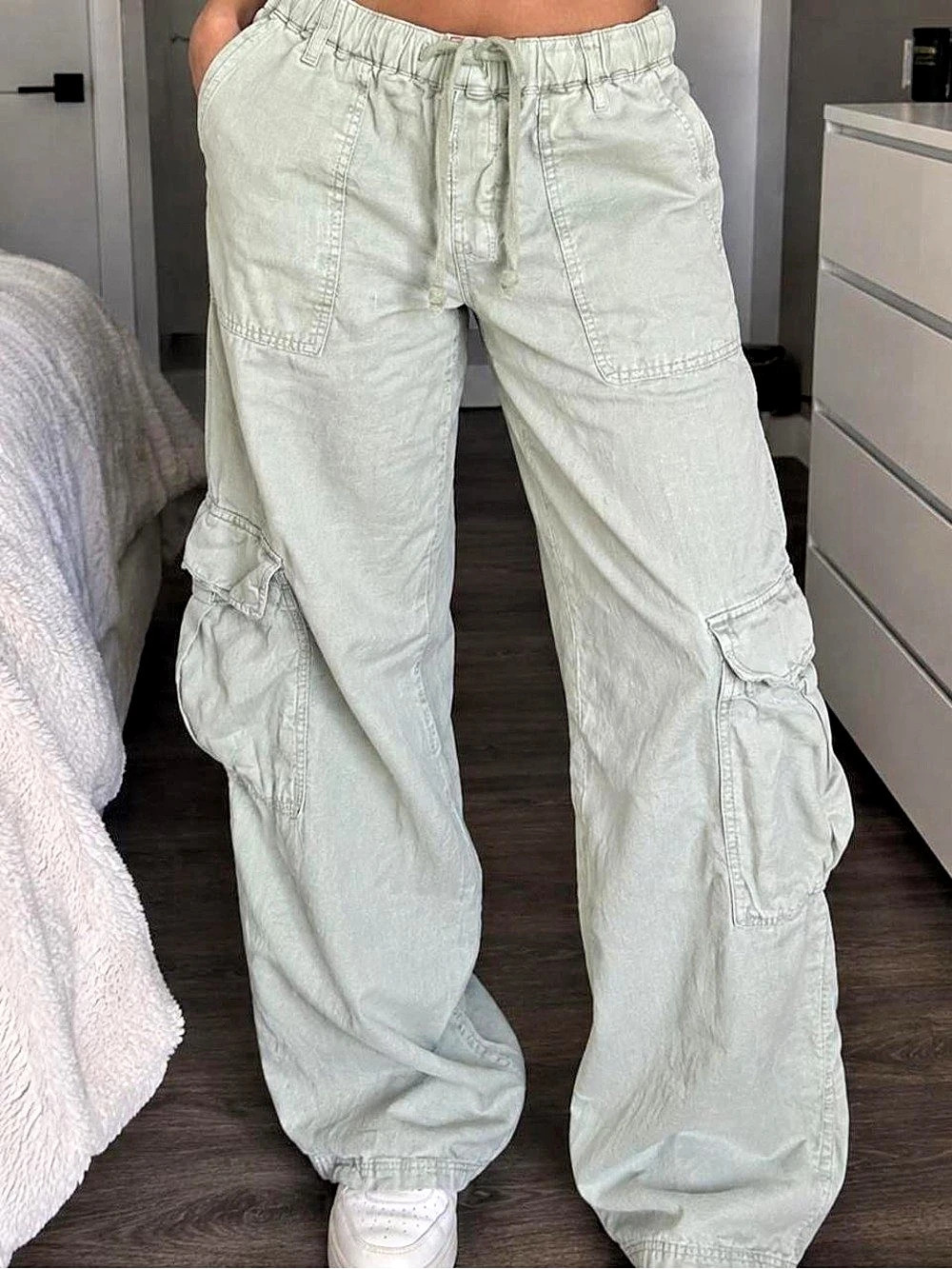 BDG Luca Cotton & Linen Cargo Pants Green XS